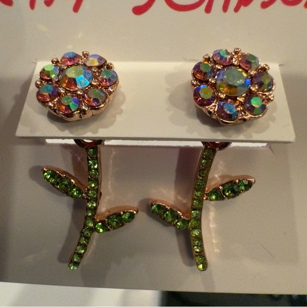 NEW Betsey Johnson Flower Front Back Earrings - Picture 4 of 5